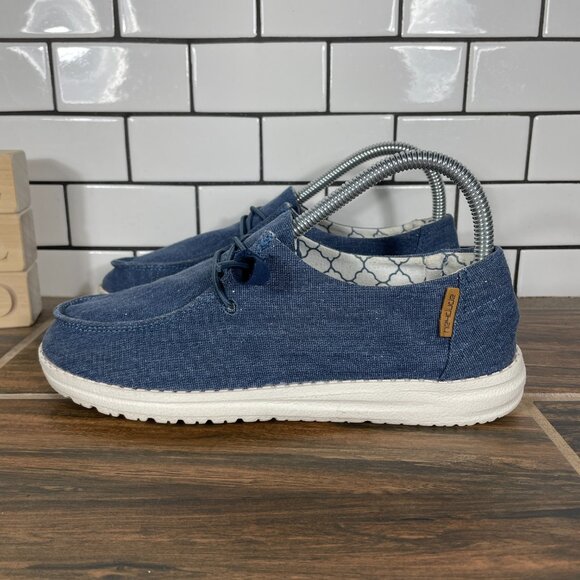 Hey Dude Wendy Womens Size 6 Shoes Sparkling Denim Blue Moc Toe Comfort Slip On - Picture 1 of 13